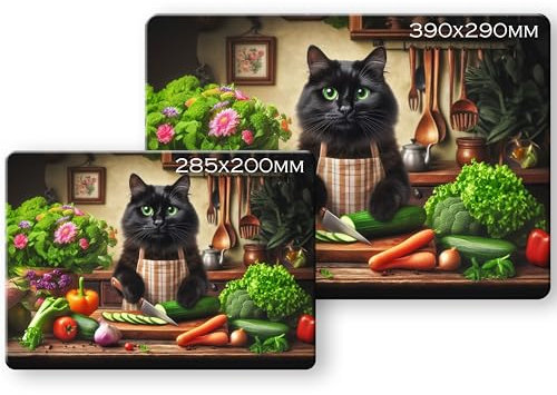 Noble & Page - Planche à découper en verre trempé - 285 x 200 mm - Planche à découper texturée - Chat de cuisine noir moelleux