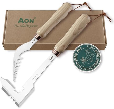 AON 2-Pack Weed Remover Tools & Manual Weeding Tool, Garden Weeder & Dandelion Removal Tools, Ergonomic Root Puller for Effortless Lawn, Patio Weeding, Block Paving & Driveway Cleaning