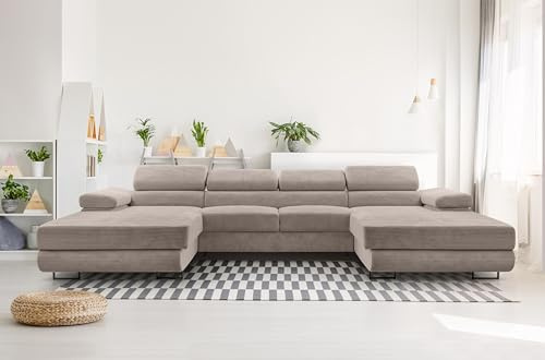 AXLIVING Sofa U Form mit Schlaffunktion – Arborio U 352 cm in Beige