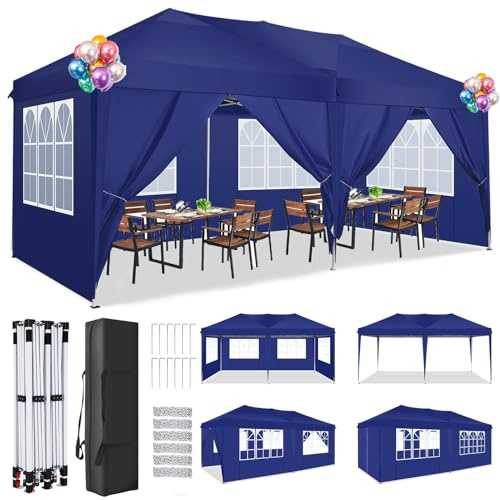COBIZI Pavillon 3x6m Faltpavillon Wasserdicht Stabil Winterfest Faltbar Partyzelt UV-Schutz Pop Up Pavillon mit 6 Seitenteilen & 1 Tragetasche für Outdoor-Aktivitäten Gartenpartys, Navy Blau