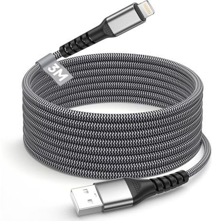 BLITEZZ Recharge Rapide pour Cable iPhone 3M, [Certifié MFi] Fil Chargeur Apple Cable USB vers Lightning Nylon Tressé Câble Apple Câble Lightning pour iPhone 14 13 12 11 Pro XR X 8 7 Plus 6 5 SE, iPad