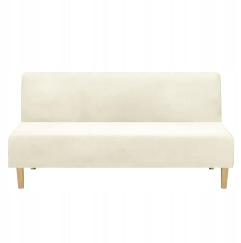 Domidekor - Sofa Überzug Ohne Armlehnen Cremefarben - Couch und Sofabezug - Sofaüberwurf für Wohnzimmer - Schlafcouch Bezug Stretch - Elastische Samt Couchbezug - Breite 190-210cm