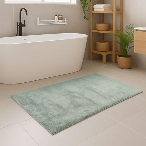 carpet city Badezimmer-Teppich Waschbar Jade-Grün 40x60 cm - Weicher Badvorleger Einfarbig rutschfest - Duschvorleger, Badematte Soft-Touch Haptik