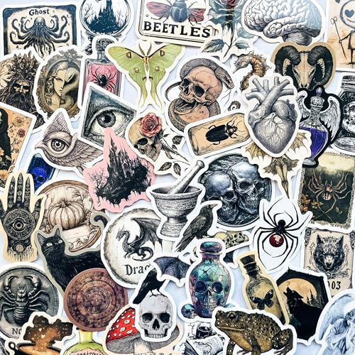 50 Stück Gothic Dark Academia Sticker Pack - Vintage Creepy Medieval Occult Supernatural Witchcraft Goth Decals für Laptop, Journal, Water Bottle