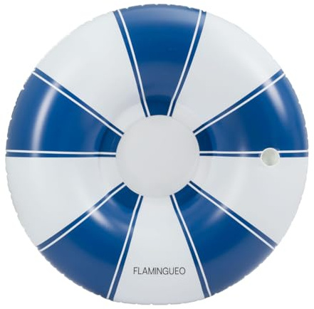 Flamingueo Bouée Gonflable - pour Plage et Piscine - Porte-Boisson - Forme Donut - Design Bicolore - PVC Résistant - Double Valve - Bleu Marine