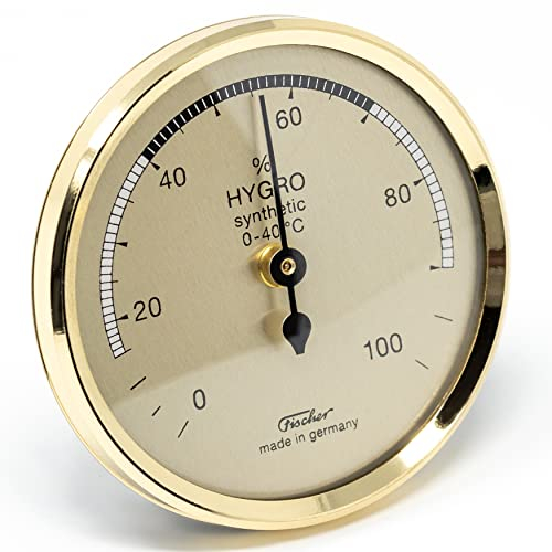 Fischer 150MS - Synthetic-Hygrometer - 68mm Luftfeuchtigkeitsmesser mit messing-farbenem Kunststoffgehäuse Made in Germany