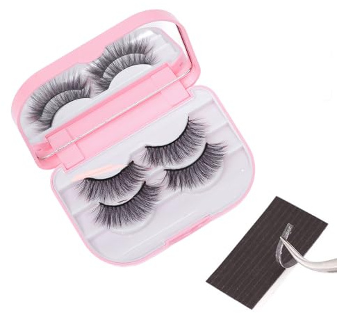 YiQiYi Cosmetic Case Empty Eyelashes Storage Case with Makeup Mirror Holder Box Fake Eyelash Packing Travel Storage Case Eyelashes Bag(Light Pink)