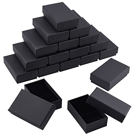 BENECREAT 24 STÜCKE Schwarz Matt Kraftpapier Schmuckschatulle, Samt Gefülltes Rechteck Karton Schmuck Ring Box Geschenkboxen für Jubiläen, Hochzeiten 8.7x5.5x2.8 cm