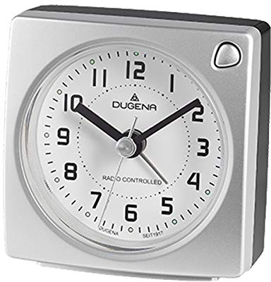 Dugena Funkwecker 4460941, Funksignal für MEZ/CET, mit Weckzeiger, Weckwiederholung, Zifferblattbeleuchtung, ansteigendes Wecksignal, Maße 73 x 75 x 40 mm