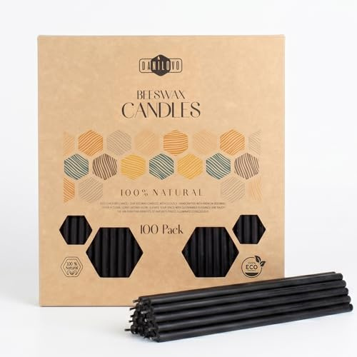 Danilovo 100 Candele Sottili in Cera d’Api - Candele Ortodosse da Chiesa in Cera d’Api con Stoppino in Cotone, Rituali per Meditazione, Preghiera e Altare Domestico, Profumo di Miele (18,5 cm, Nero)