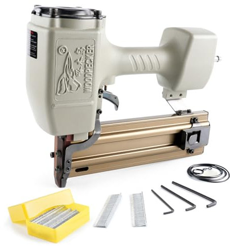 Woodpecker ST64 14 Gauge Heavy Duty Pneumatic Concrete T Nailer Kit with 400 PCS Nails, 26-64mm Leg Length Air Power Concrete Nail Gun Brad Nailer Gun for Woodworking, Furniture