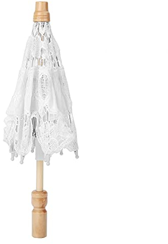 Alvinlite Regenschirm Hochzeit, Mini Braut Regenschirm Weiß Hochzeit, Hochzeitsschirm mit Holzgriff, Brautschirm für Hochzeit Dekoration Foto Requisiten(Weiß1)
