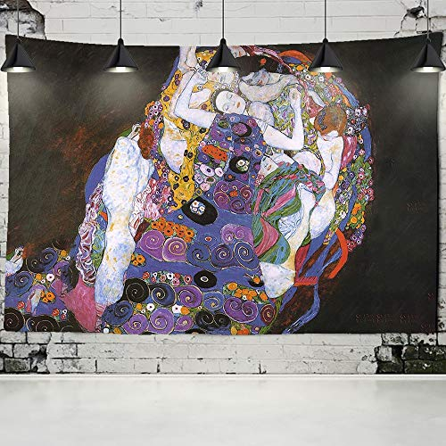 AQHYCJT Gustav Klimt Peinture À L'huile Tapisserie Tenture Murale Baiser D'or Art Abstrait Décoration Polyester Couverture Tapis De Yoga Maison Chambre Art Personnaliser (L) 150×(H) 130CM H