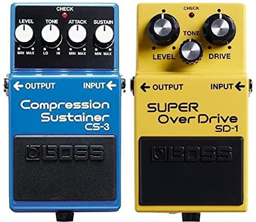 BOSS Cs-3 Compressor/Sustain Pedal & SD-1 SUPER OverDrive Effects Pedal for Guitar and Bass - Mild to Moderate Tube