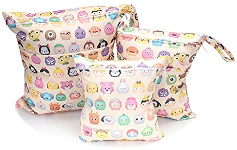 Egurs 3 Stück/Set Windeltasche mit wiederverwendbar Stoff Wetbag Nasstaschen Organiser Beutel für Babys Windeln, schmutzige Kleidung und anderes Zubehör Tierkopffarbe