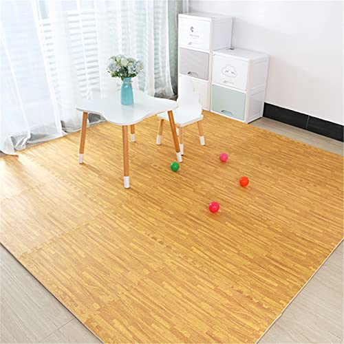 JLCP Puzzle-Bodenmatte Aus Schaumstoff Für Kinder Puzzle-Sportmatten Mit Holzmaserung Weicher Eva-Schaum Mehrzweck-Spielmatten Für Kinder Zum Krabbeln Und Lernen,60X60x1.2Cm,Gelb,6pcs