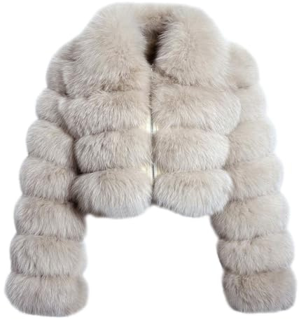 loveimgs Women Fluffy Faux Fur Coat Cropped Jacket Puffer Jacket Zip Up Winter Warm Fuzzy Teddy Jacket (Medium,Beige camel)