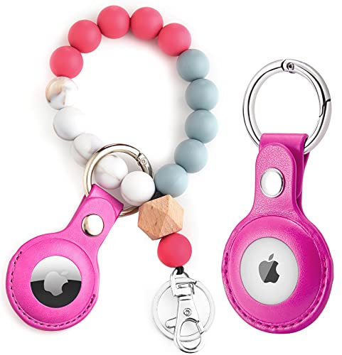 2er-Pack CHABAEBAE AirTag Schlüsselanhänger Ledertasche aus veganem Leder Halter für Apple AirTag mit Perlen Armband Schlüsselanhänger