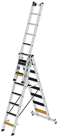 PROREGAL Stufen-Mehrzweckleiter 3-teilig mit nivello®-Traverse und Clip-Step R13 | 3x7 Stufen | Leiter, Teleskopleiter, Trittleiter, Bockleiter, Sprossen-Doppelleiter