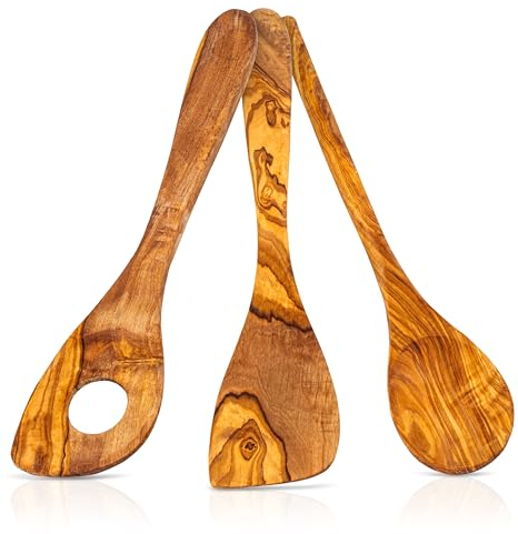 KitchGrill® Kochbesteck-Set aus Olivenholz | Kochlöffel, Pfannenwender und Risottolöffel | Naturprodukt, handgefertigt in Deutschland