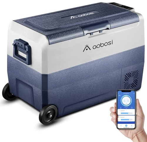 AAOBOSI Frigo Portatile 50 L, Frigo Per Auto Doppia Zona, Frigorifero da Viaggio con APP, -20 ℃ a 20 ℃, 12/24 V DC e 100/240 V AC,Per Auto, Camion, Camper, Barca e Presa Di Corrente