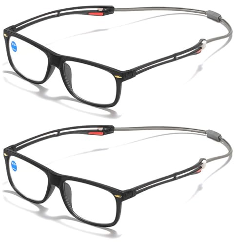 KOOSUFA Blaulichtfilter Lesebrille mit Magnetverschluss Clip Herren Damen Leicht Lesehilfe Arbeitsplatzbrille mit Auszieh Verbindbaren Bügelenden, zum Aufhängen am Hals 1.0 1.5 2.0 2.5 3.0 3.5 4.0