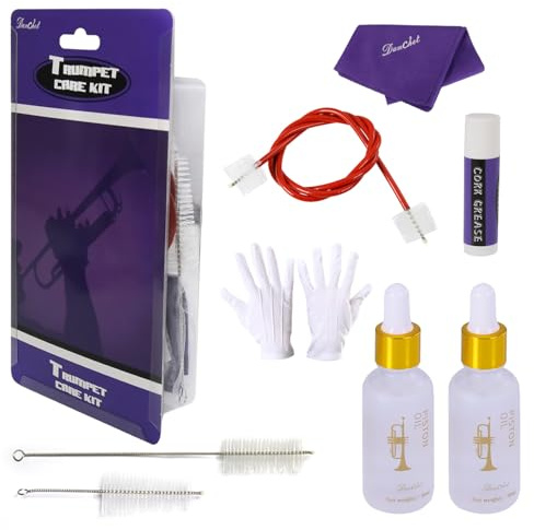 Trumpet Cleaning Kit - Trumpet (Short) Cleaning and Maintenance Kit - Multifunctional Trumpet Care Kit: Valve Oil x2, Cork Grease, Cleaning Cloth, Mouthpiece, Cleaning Brush, Gloves