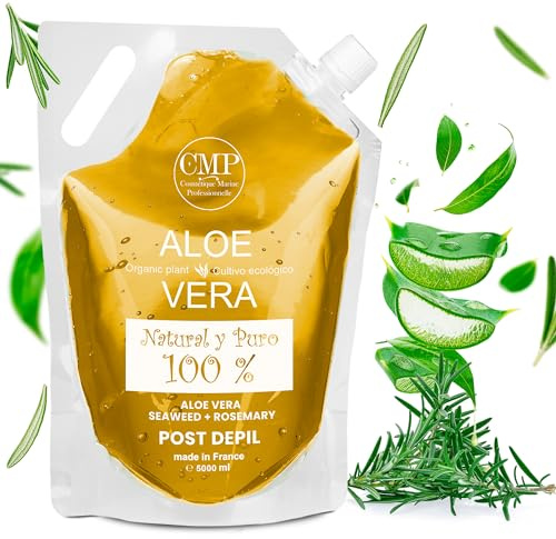 Aloe Vera + Rosmarin Gel - 5 000 ml - professionell lugnande gel för hårborttagning och rakning – 48 h återfuktning och omedelbar mjukgöring – för laser, vax, rakkräm eller kniv – ansikte och kropp
