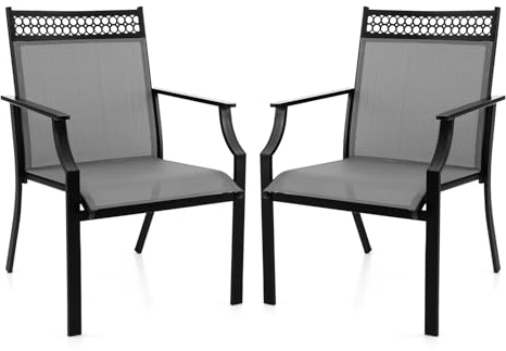 COSTWAY 2er Set Gartenstühle, Terrassenstühle mit breiter Sitzfläche & schnell trocknendem Stoff, Balkonstühle, Outdoor-Stühle bis 150 kg belastbar, für Garten, Balkon, Poolbereich (Grau)