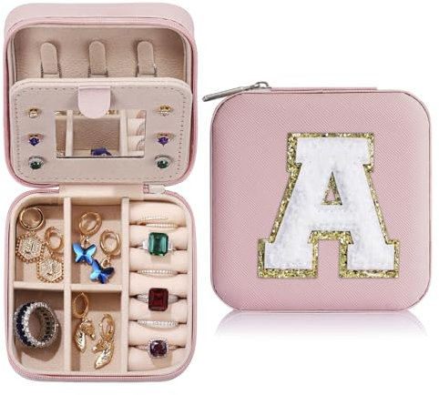Parima Valentinstagsgeschenk für Frauen Mädchen - Reise Schmuckkästchen,Personalisierte Geschenke - Rosa Reise Schmuckkästchen | Geburtstagsgeschenke für Damen Frauen - Initiale Schmuckschatulle A