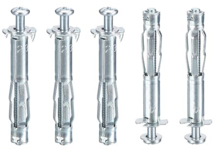 DTGN M4x46mm Hollow Wall Anchors - 5 Pack - Good for Hollow Wall Plaster Walls - Carbon Steel Hollow Drywall Anchors Screws, Silver