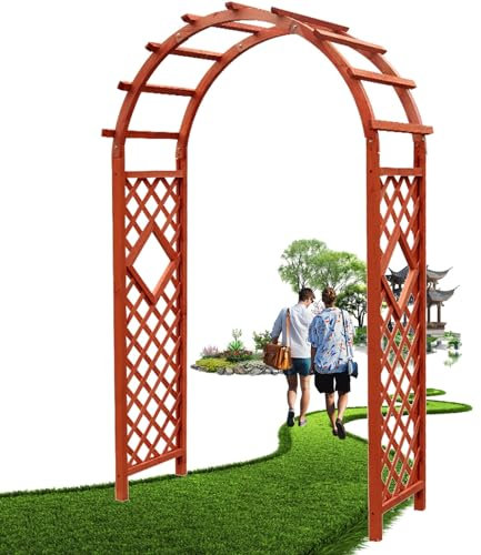 Jardin Treillis Bois Arche À Rosiers Support Plantes Grimpantes Arcade De Patio Arceau Pergola Tonnelle De Extérieure Tuteur Décoration Pelouse Résistant Aux Intempéries W120*H215CM , W140*H225CM(Colo