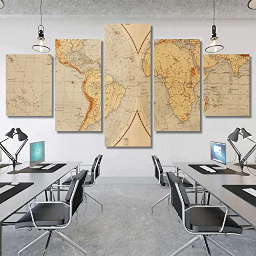 Mapa Del Viejo Mundo Impresiones En Lienzo 5 Piezas Cuadro Moderno En Lienzo Decoración Para El Arte De La Pared Del Hogar Hd Impreso Mural 125 X 60 Cm -5X2B+P9O4-