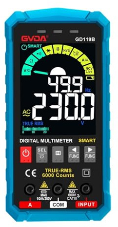 KMGUZRRWD Multimètre numérique Ture RMS, 6000 Points, Plage Automatique, testeur multimètre Intelligent NCV, capacité de Tension AC DC, Ohm Hz(GD119B Blue)