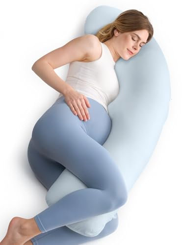 Momcozy Pregnancy Pillows for Side Sleeping, J Shaped Maternity Body Pillow for Pregnancy, Soft Pregnancy Pillow for Head Neck Belly Support, Blue