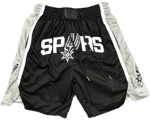 Herren Spurs Basketball Shorts, hohe Elastizität, atmungsaktive Sporthose, Basketball Trainings Shorts, schnell trocknend, mit Taschen(A,L)