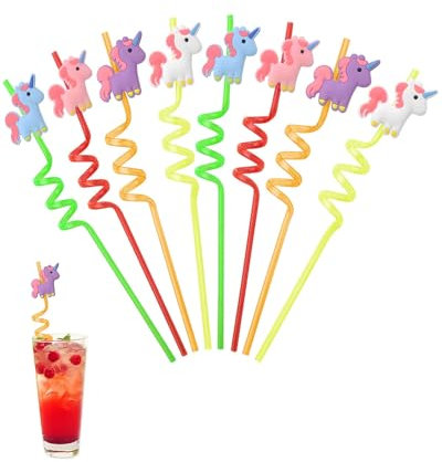 KGDUYC 8 pcs pailles enfants reutilisables,pailles réutilisables en plastique,Licorne Straws Spirale,Pailles en Licorne pour les Enfants,pour fête d'anniversaire d'enfants,Décoration de Table Fête
