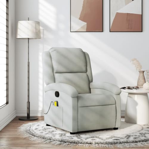 Homgoday Massagesessel Fernsehsessel Relaxsessel Ruhesessel TV Sessel Polstersessel, Manuelle Liegefunktion, Verstellbare Rückenlehne, für Wohnzimmer Hellgrau Samt