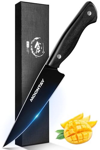 Moontay Allzweckmesser Küche, Full Tang Kochmesser Klein Holzgriff, Gemüsemesser Scharf aus Hochwertigem Edelstahl,Schwarz Küchenmesser Klein für Obst und Gemüse