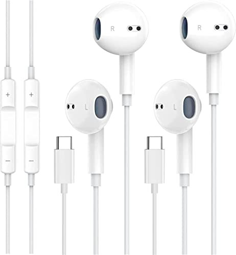 2 Pack-USB C Headphones for iPhone 17/16/15 Earbuds USB C Wired Earphones with Mic & Remote Control Noise Cancelling for iPhone 15, iPad Pro, Galaxy S23/S22/S21/S20/Ultra Note 10/20, Pixel 7/6/6a/5/4