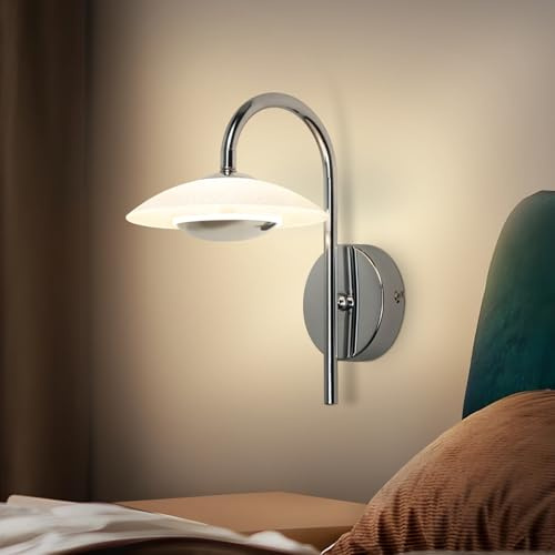 ZMH LED Wandlampe Flur Wandleuchte - Innen Flurlampe Glas Modern Design Schlafzimmer 3000K Warmweiß Chrom Wandbeleuchtung Metall Rund 7W Treppenhaus Beleuchtung für Wohnzimmer Hotel Küche Bett