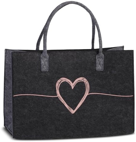 Filztasche Shopper, Einkaufstasche Filz Korb Holzkorb mit 24 Liter Volumen, 45 x 29 x 18 cm, (Schwarz 1)