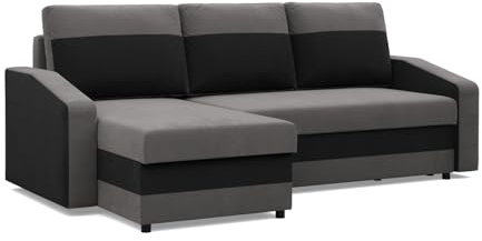 Mebligo - Ecksofa mit Schlaffunktion, Universelle Seite, Grau + Schwarz (Mikro 27 + Mikro 15)