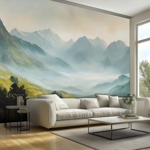 Générique Murale en Papier Peint Photo Montagne Brume Montagne Nature Paysage, Papier Peint Panoramique Tableaux Photo Muraux Utilisé Pour Chambre, Salon, Fond TV Décoration Murale 350 x 256 cm