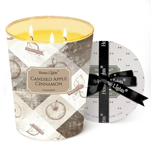 Home Lights Candele profumate a 960g di soia rustiche moderne 3 volte, grandi candele, ideali come regalo per eventi, Home Decor Stress, sollievo per il relax (Canella di mele caramellate)