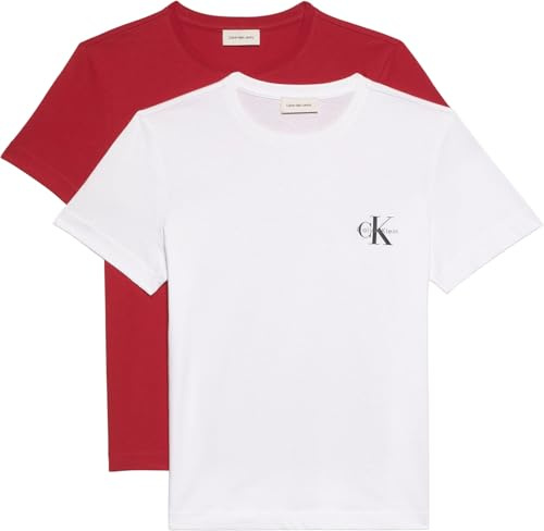 Calvin Klein Donna T-Shirt Maniche Corte Confezione da 2 Logo Tee con Scollo Rotondo, Multicolore (Adrenaline Rush/Brilliant White), M