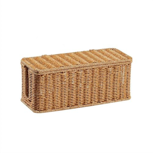 Boîte de rangement en rotin tressé pour câbles - Panier de rangement pour prises - Plateau tressé pour cordon caché