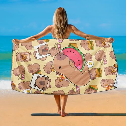 YISUMEI Wassermelonen-Capybara Strandtuch XXL 180x90cm - Schnelltrocknendes Mikrofaserhandtuch mit Tasche, Saugstark Sandfrei - Leichtes Reisehandtuch für Strand, Pool
