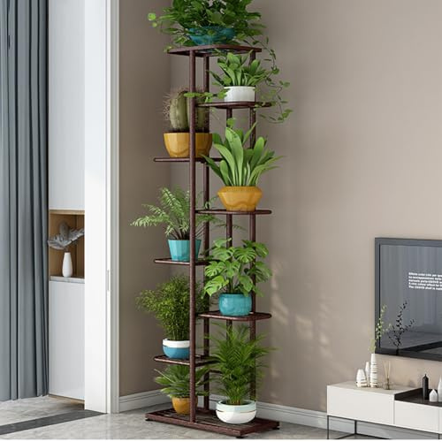 Hapihom Estantería para plantas, soporte para flores, soporte para plantas, estante para plantas de madera y metal, estantería moderna para plantas de interior, 8 niveles, 9 soportes para macetas