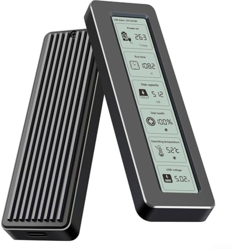 Zilimontt Carcasa M.2 SSD con pantalla LCD de 10 Gbps, USB 3.2, carcasa de disco duro externo de aluminio para 2242 2260 2280 para SATA NVME SSD
